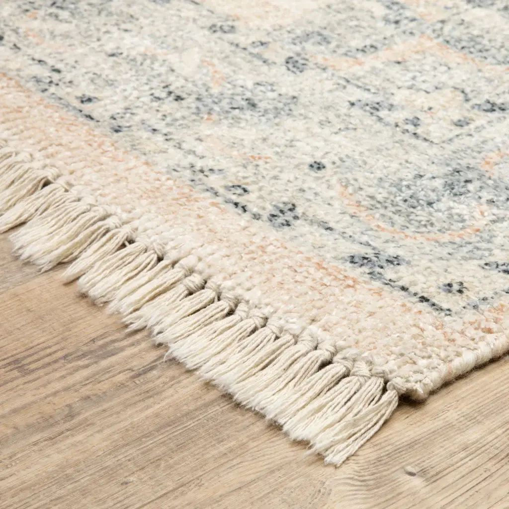 2' X 8' Beige And Grey Oriental Hand Loomed Stain Resistant Runner Rug With Fringe - Image 3