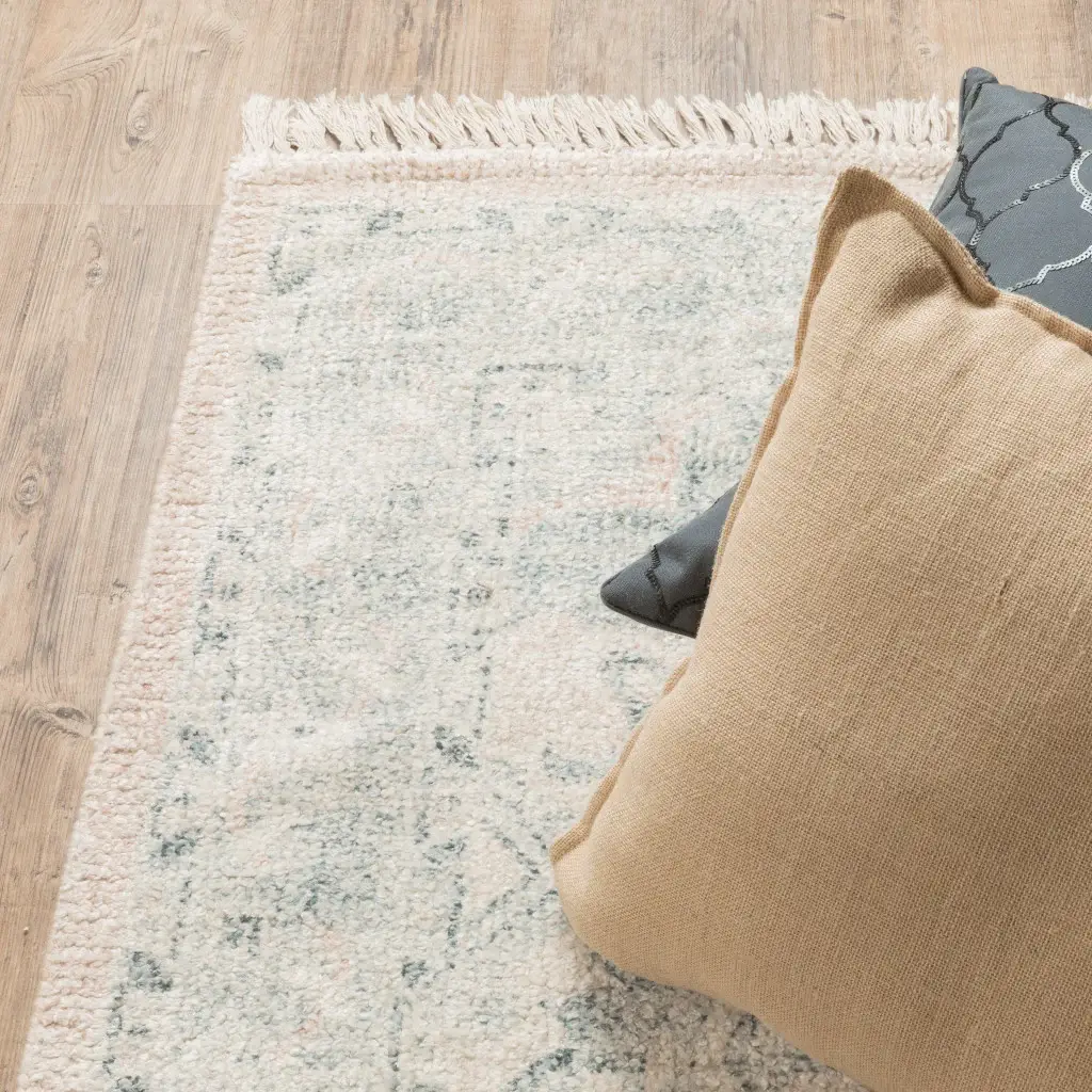 2' X 8' Beige And Grey Oriental Hand Loomed Stain Resistant Runner Rug With Fringe - Image 4