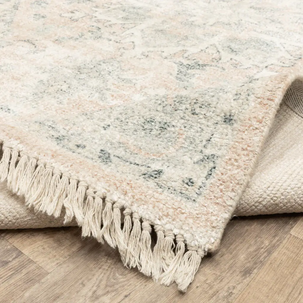 2' X 8' Beige And Grey Oriental Hand Loomed Stain Resistant Runner Rug With Fringe - Image 6