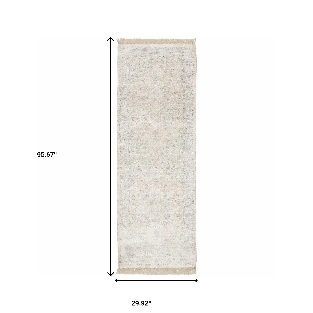 2' X 8' Beige And Grey Oriental Hand Loomed Stain Resistant Runner Rug With Fringe - Image 7
