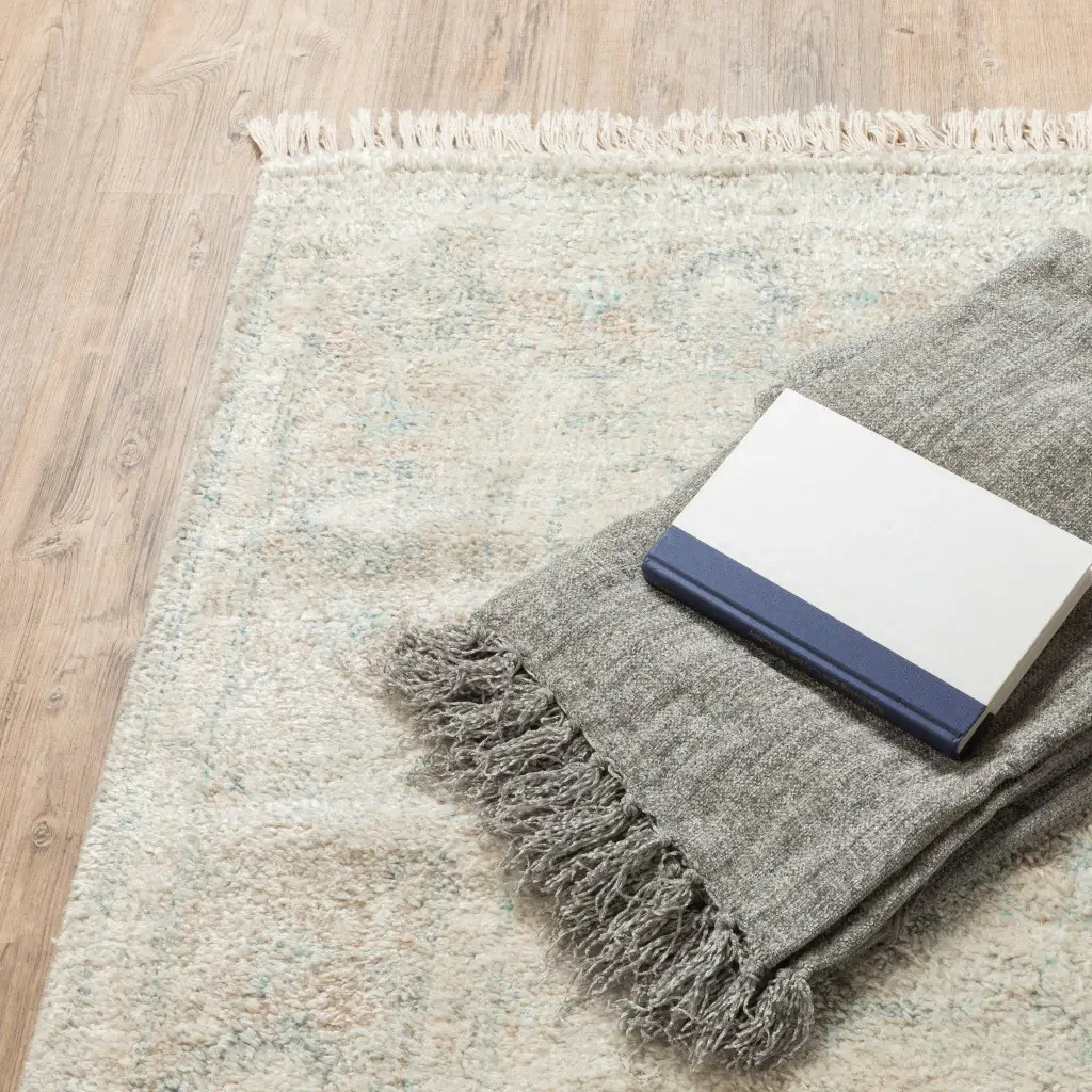 2' X 8' Beige And Grey Oriental Hand Loomed Stain Resistant Runner Rug With Fringe - Image 2
