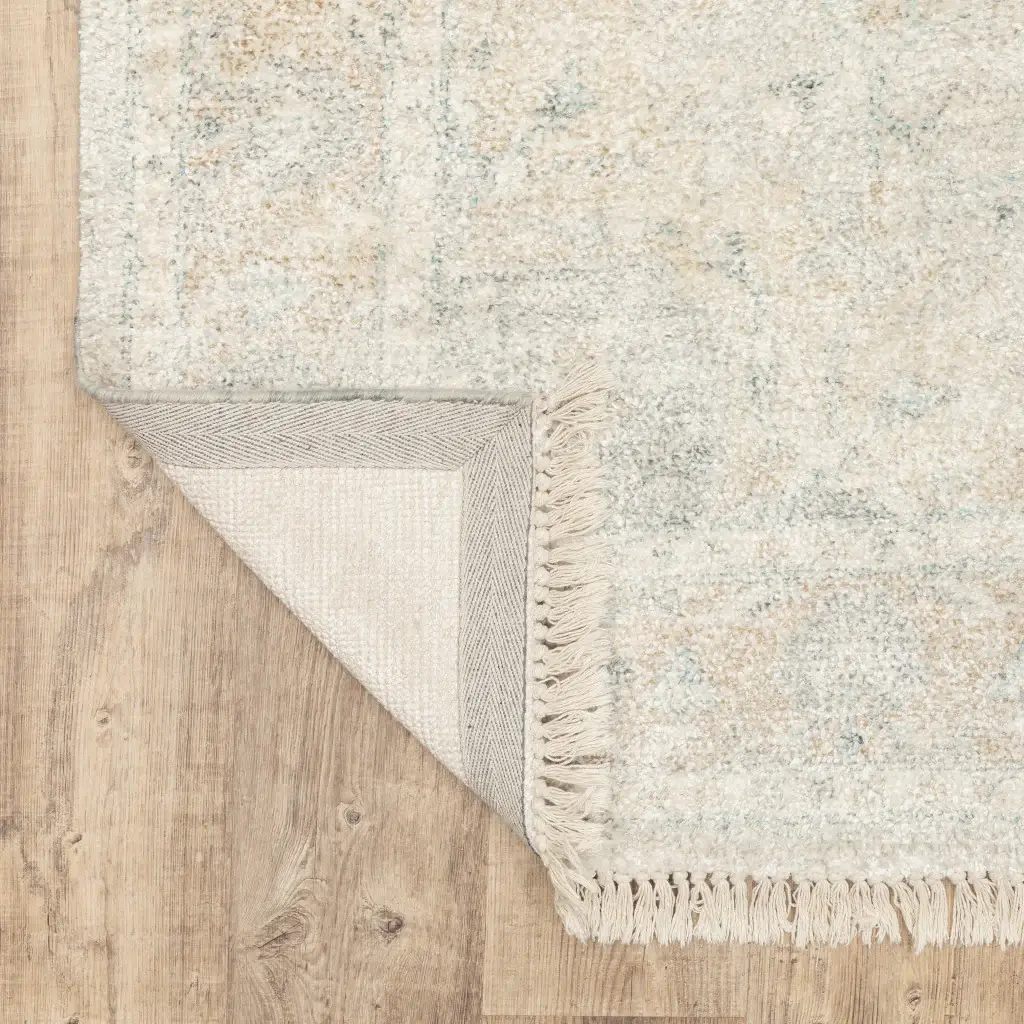 2' X 8' Beige And Grey Oriental Hand Loomed Stain Resistant Runner Rug With Fringe - Image 3