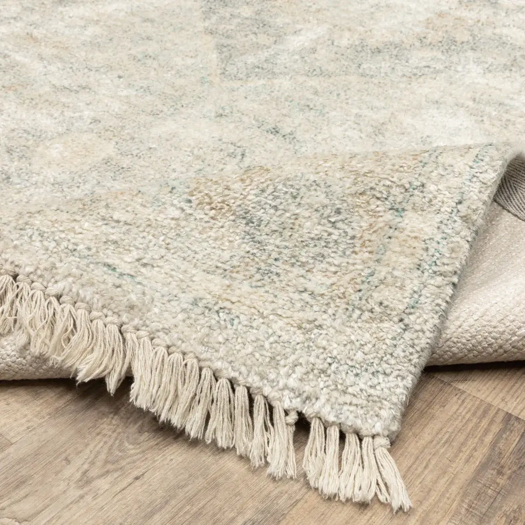 2' X 8' Beige And Grey Oriental Hand Loomed Stain Resistant Runner Rug With Fringe - Image 4