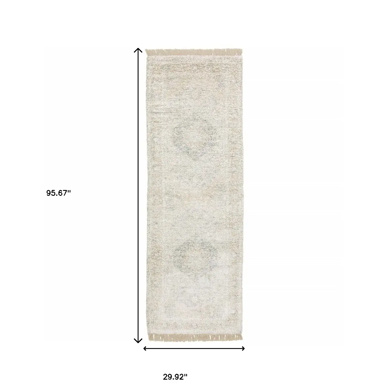 2' X 8' Beige And Grey Oriental Hand Loomed Stain Resistant Runner Rug With Fringe - Image 5