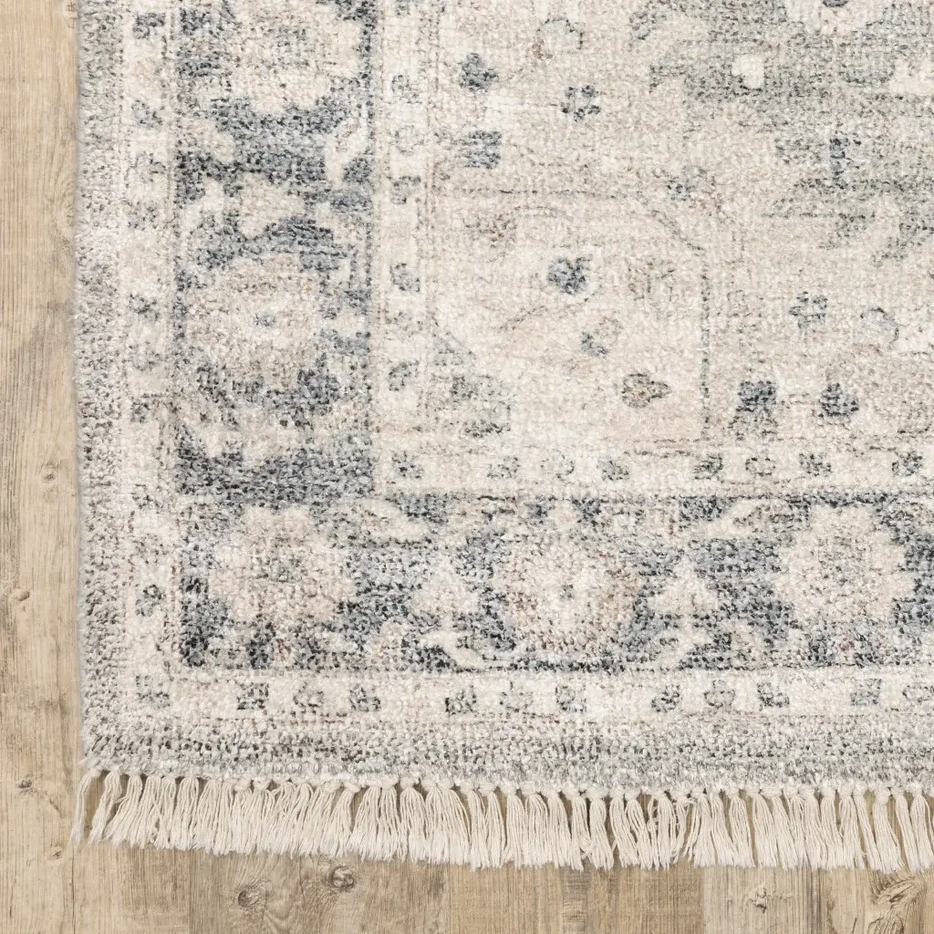 2' X 8' Beige And Grey Oriental Hand Loomed Stain Resistant Runner Rug With Fringe - Image 2