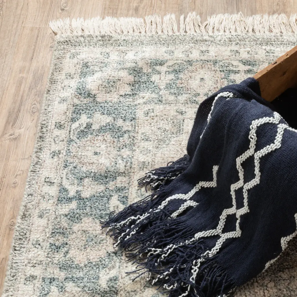 2' X 8' Beige And Grey Oriental Hand Loomed Stain Resistant Runner Rug With Fringe - Image 3