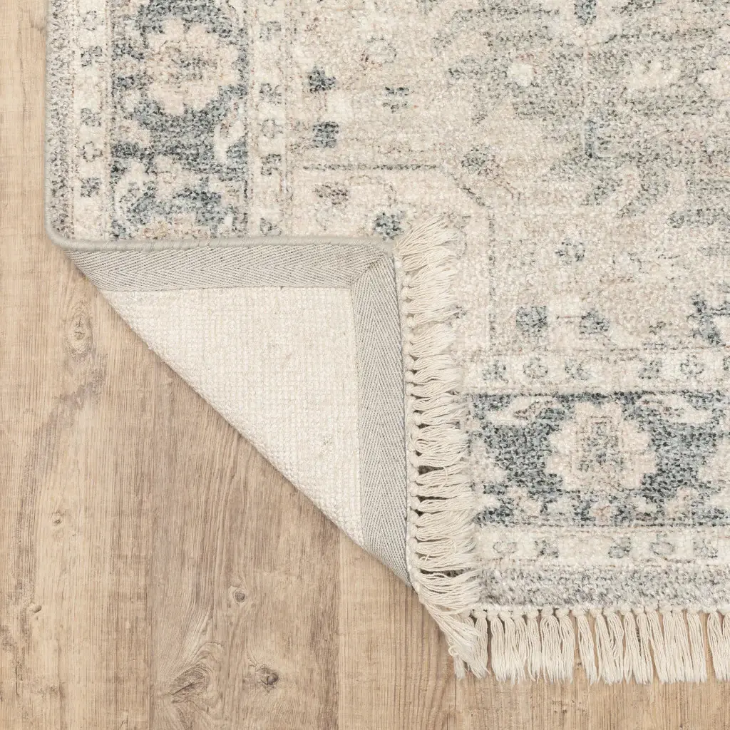 2' X 8' Beige And Grey Oriental Hand Loomed Stain Resistant Runner Rug With Fringe - Image 4