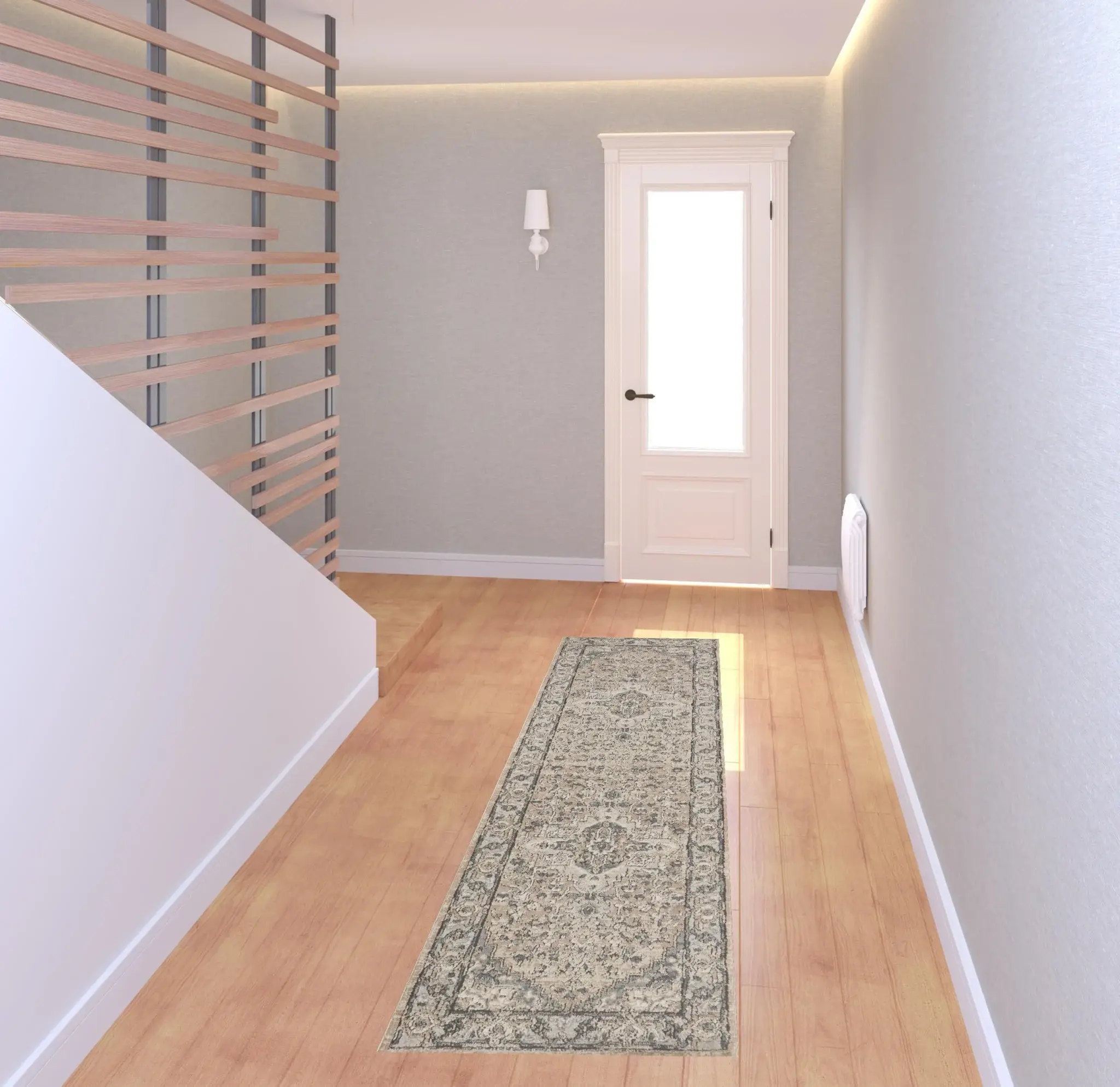2' X 8' Beige And Grey Oriental Power Loom Non Skid Runner Rug - Image 2