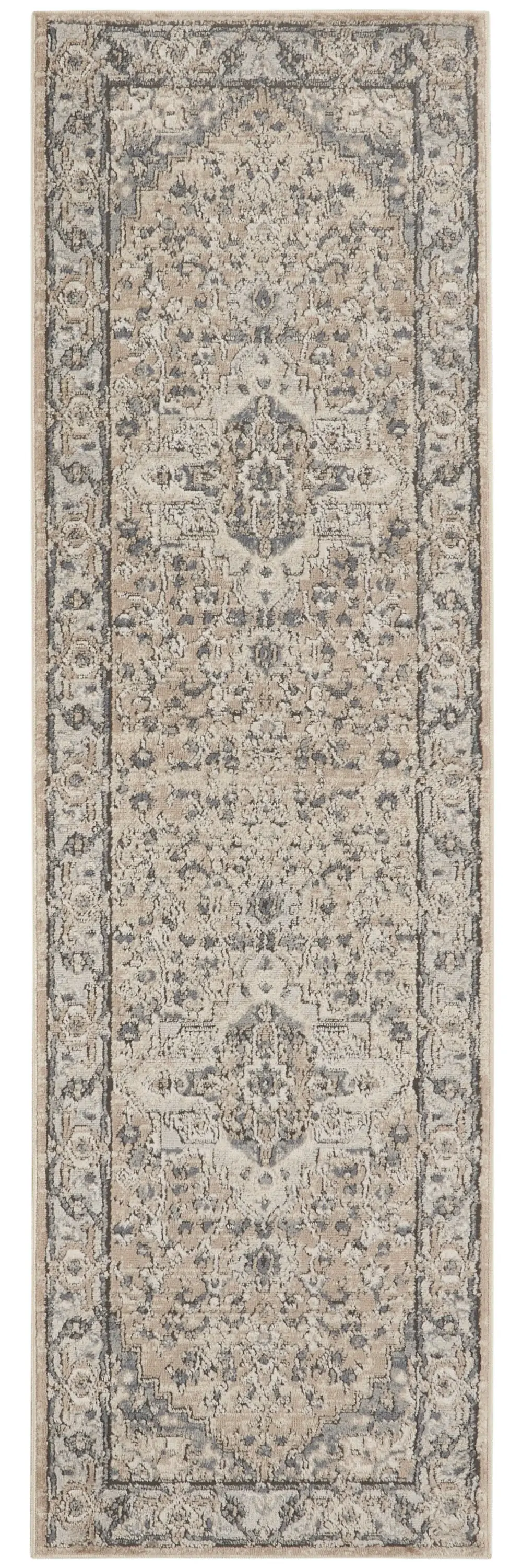 2' X 8' Beige And Grey Oriental Power Loom Non Skid Runner Rug - Image 3