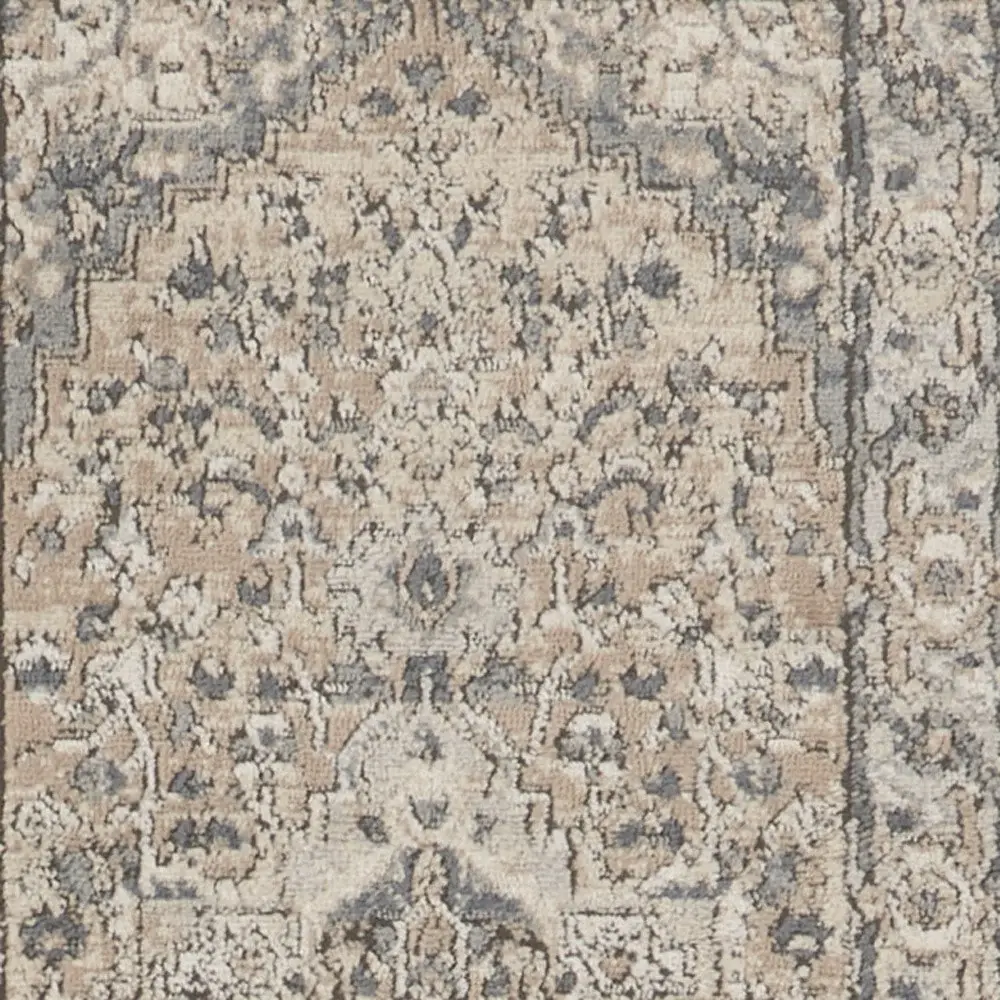 2' X 8' Beige And Grey Oriental Power Loom Non Skid Runner Rug - Image 4