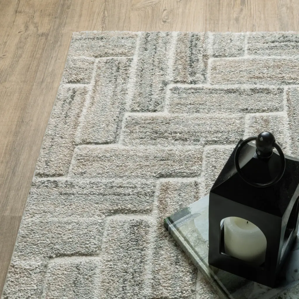 2' X 8' Beige And Ivory Geometric Power Loom Runner Rug - Image 6