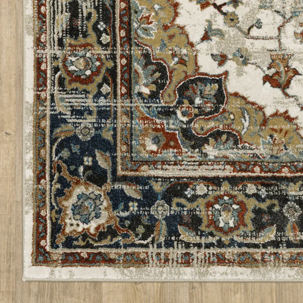 2' X 8' Beige Blue Green Rust And Grey Oriental Power Loom Stain Resistant Runner Rug - Image 2