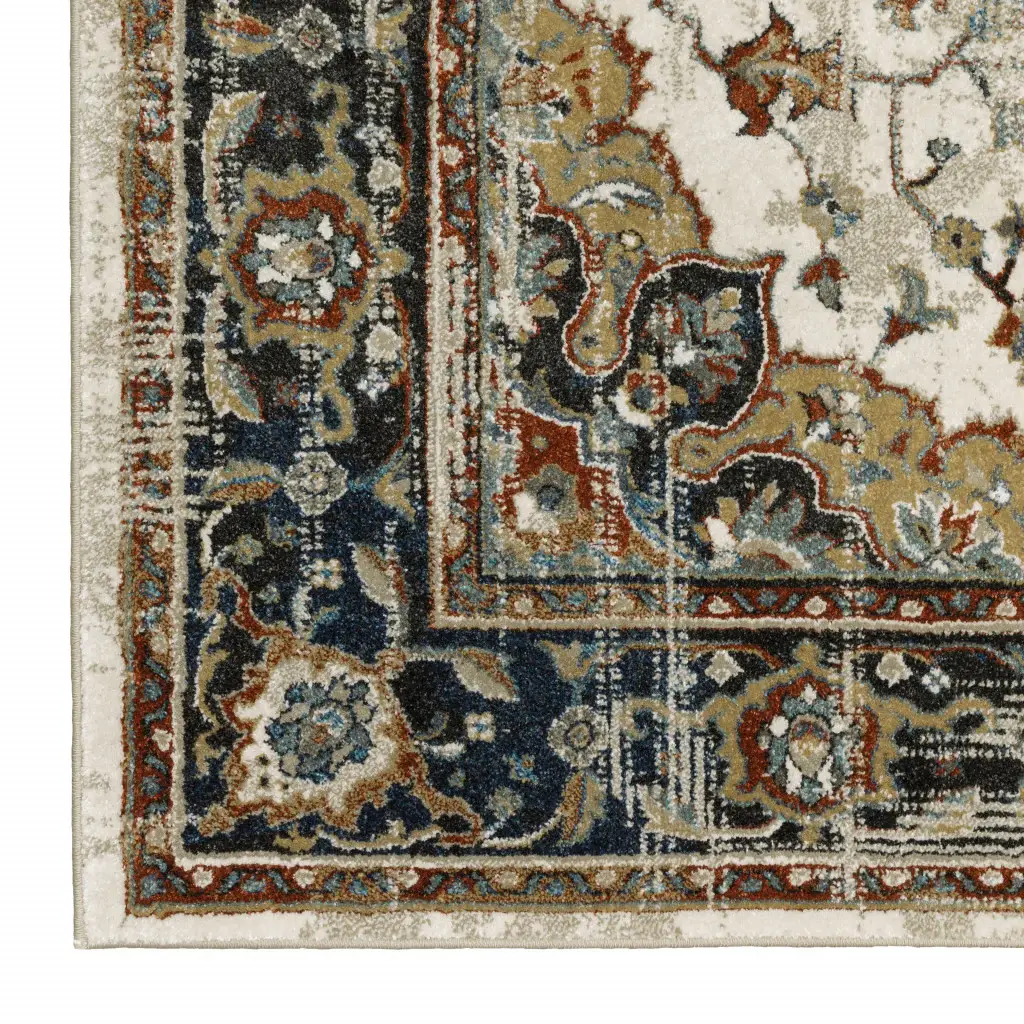 2' X 8' Beige Blue Green Rust And Grey Oriental Power Loom Stain Resistant Runner Rug - Image 3