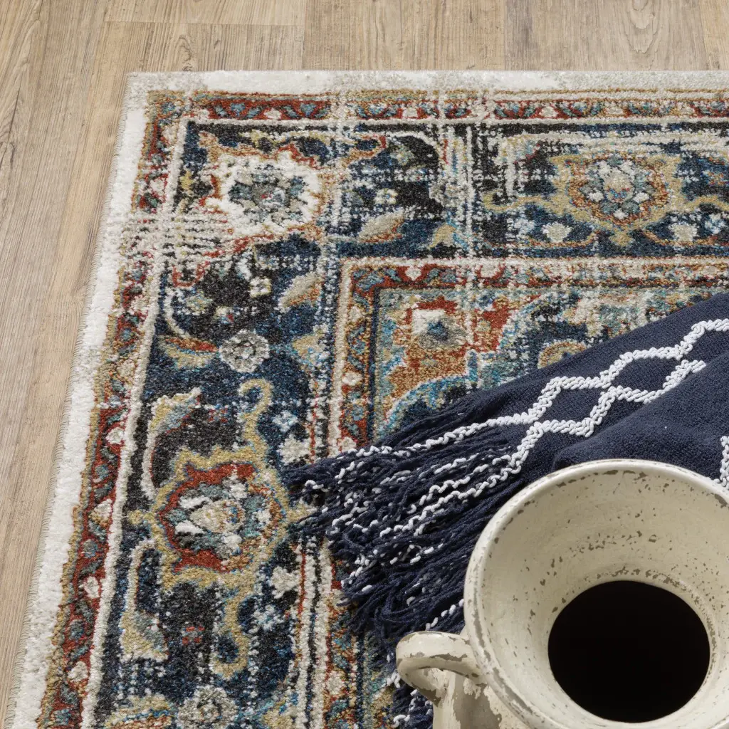 2' X 8' Beige Blue Green Rust And Grey Oriental Power Loom Stain Resistant Runner Rug - Image 4