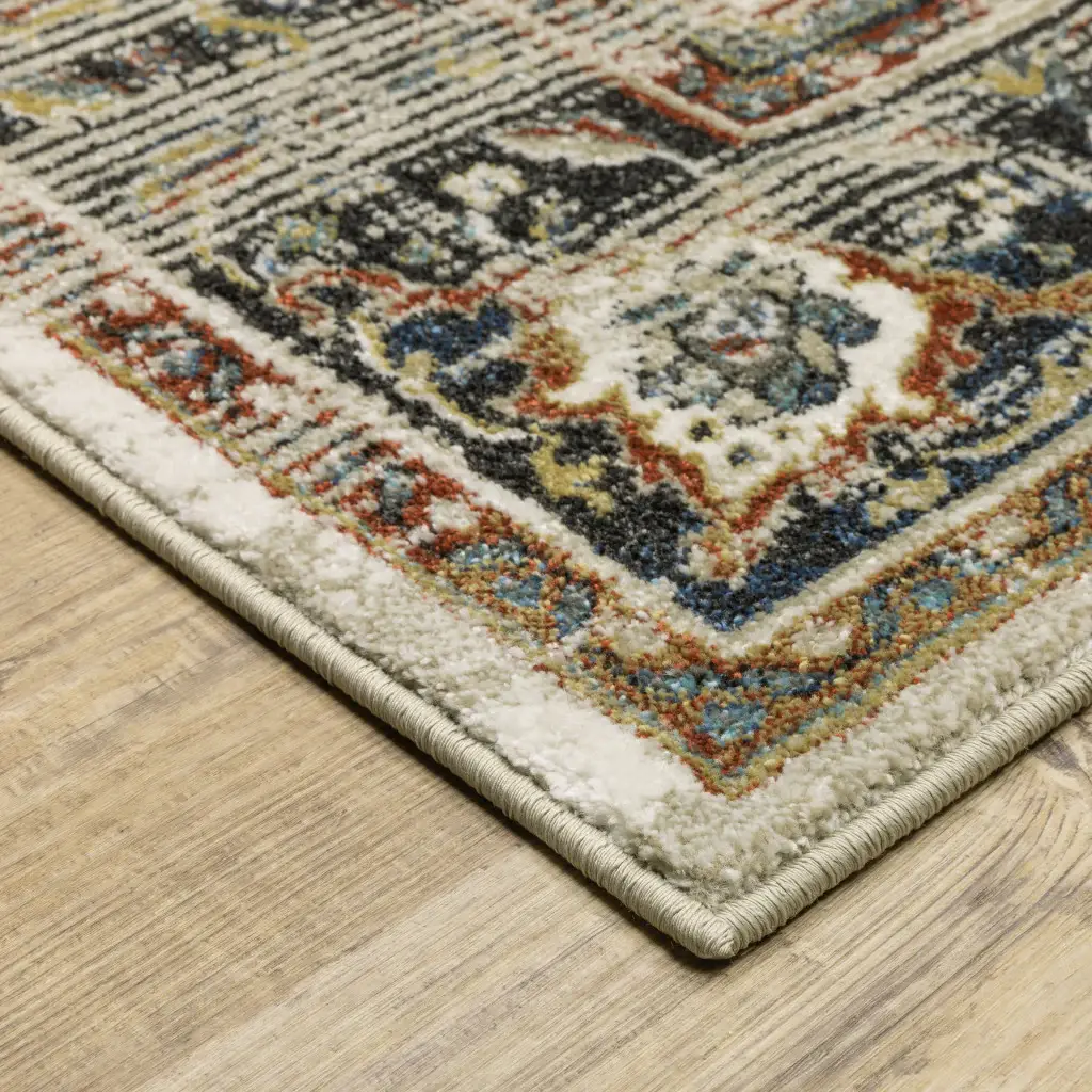 2' X 8' Beige Blue Green Rust And Grey Oriental Power Loom Stain Resistant Runner Rug - Image 5