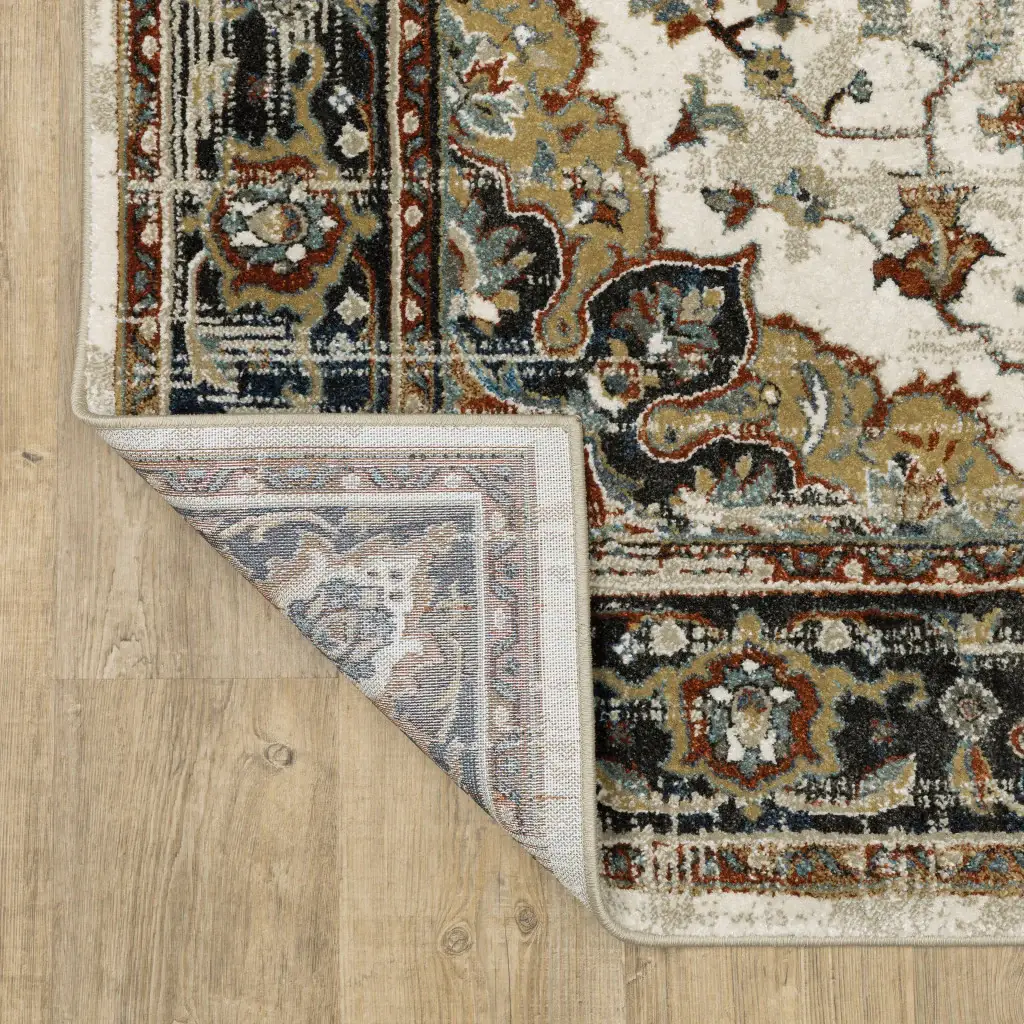 2' X 8' Beige Blue Green Rust And Grey Oriental Power Loom Stain Resistant Runner Rug - Image 6
