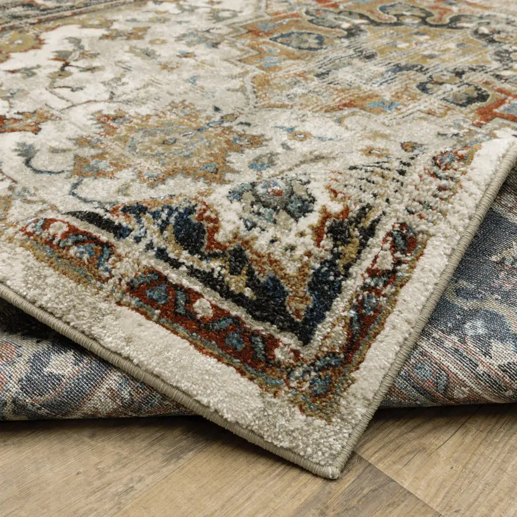 2' X 8' Beige Blue Green Rust And Grey Oriental Power Loom Stain Resistant Runner Rug - Image 7