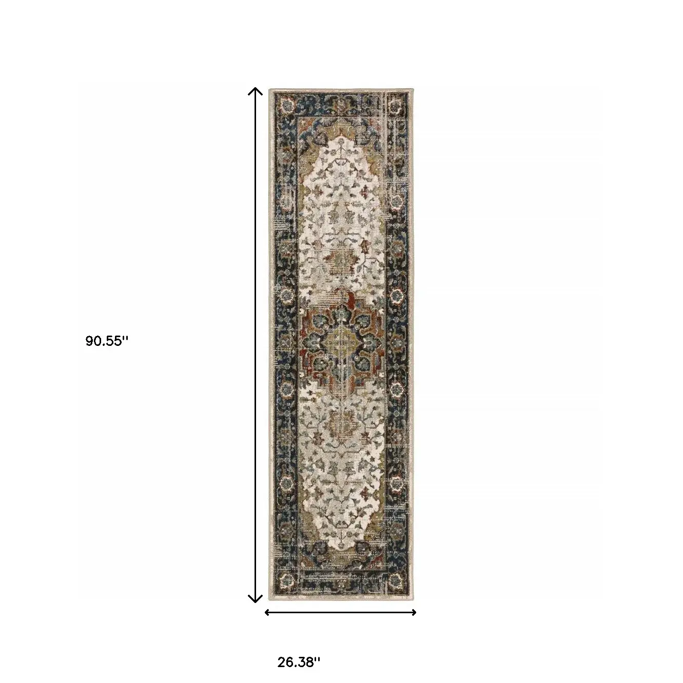 2' X 8' Beige Blue Green Rust And Grey Oriental Power Loom Stain Resistant Runner Rug - Image 8