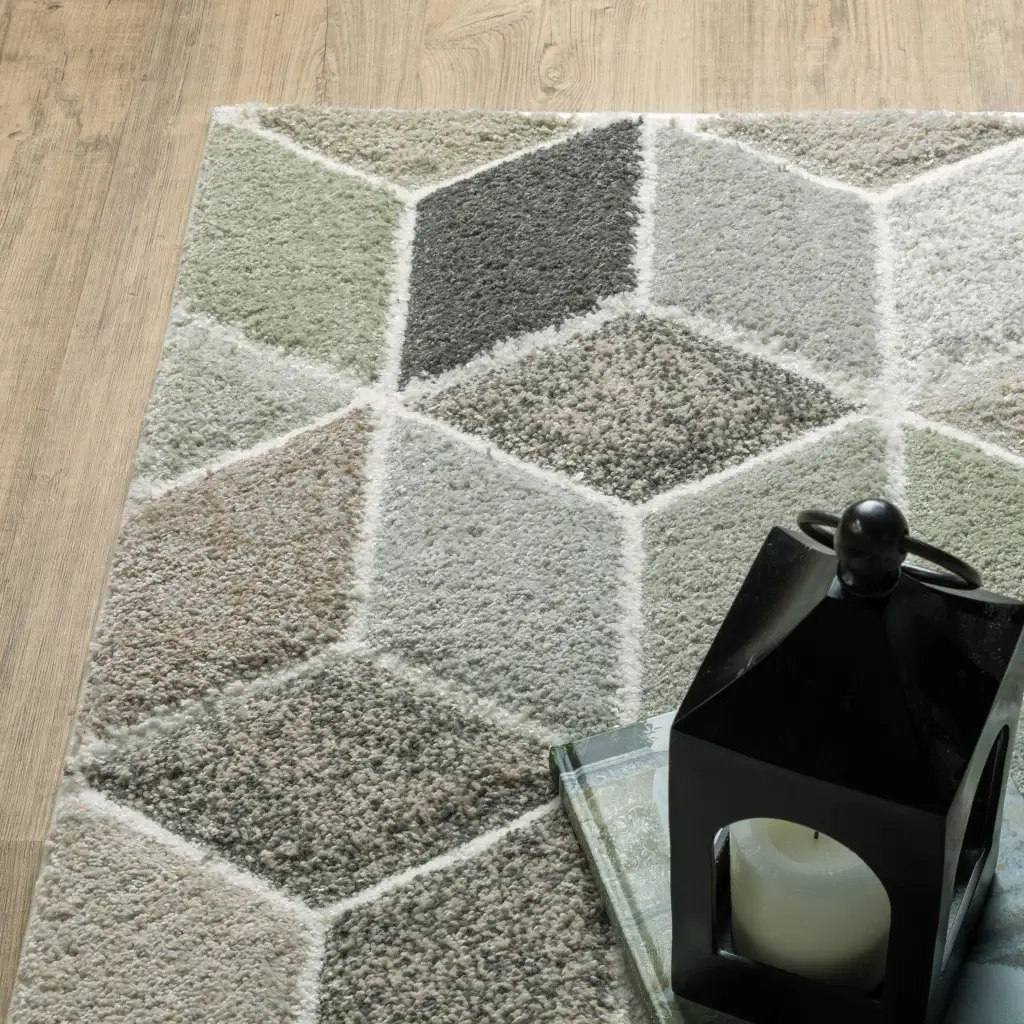 2' X 8' Beige Brown Grey Tan Sage And Pale Blue Geometric Power Loom Stain Resistant Runner Rug - Image 3