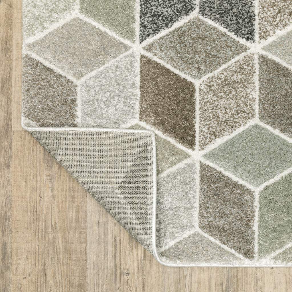 2' X 8' Beige Brown Grey Tan Sage And Pale Blue Geometric Power Loom Stain Resistant Runner Rug - Image 4