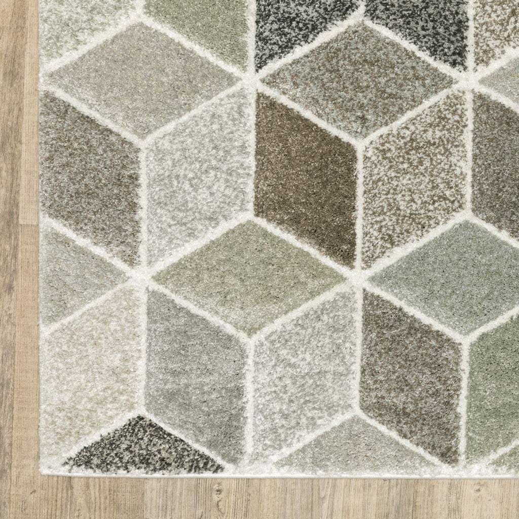 2' X 8' Beige Brown Grey Tan Sage And Pale Blue Geometric Power Loom Stain Resistant Runner Rug - Image 5