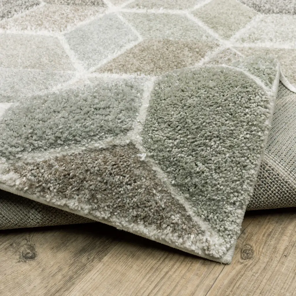 2' X 8' Beige Brown Grey Tan Sage And Pale Blue Geometric Power Loom Stain Resistant Runner Rug - Image 7
