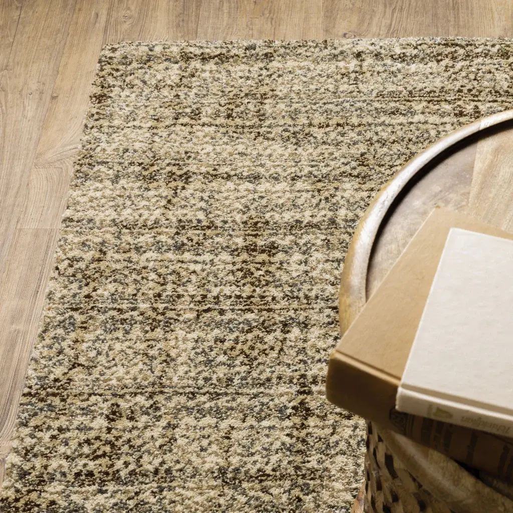 2' X 8' Beige Brown Tan And Blue Green Abstract Power Loom Stain Resistant Runner Rug - Image 4