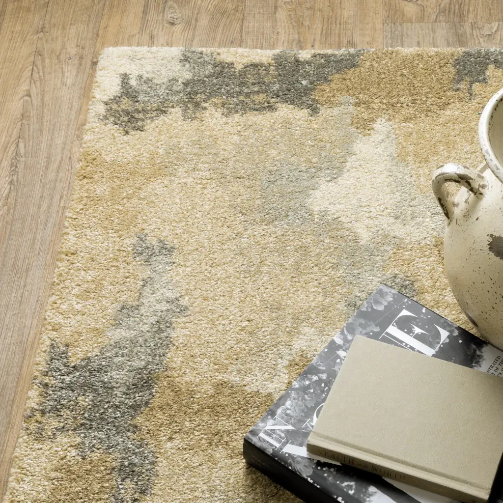 2' X 8' Beige Grey And Gold Abstract Power Loom Stain Resistant Runner Rug - Image 3