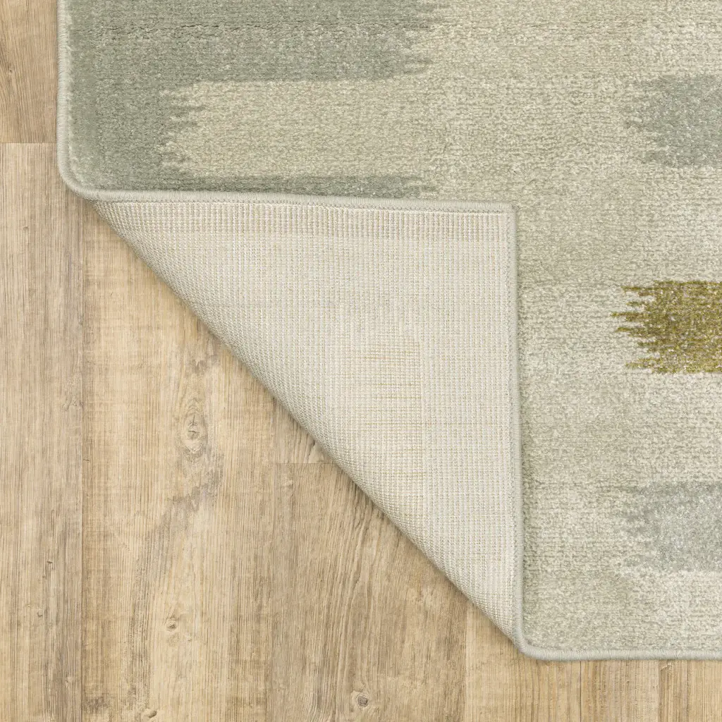 2' X 8' Beige Grey Gold And Green Geometric Power Loom Stain Resistant Runner Rug - Image 4