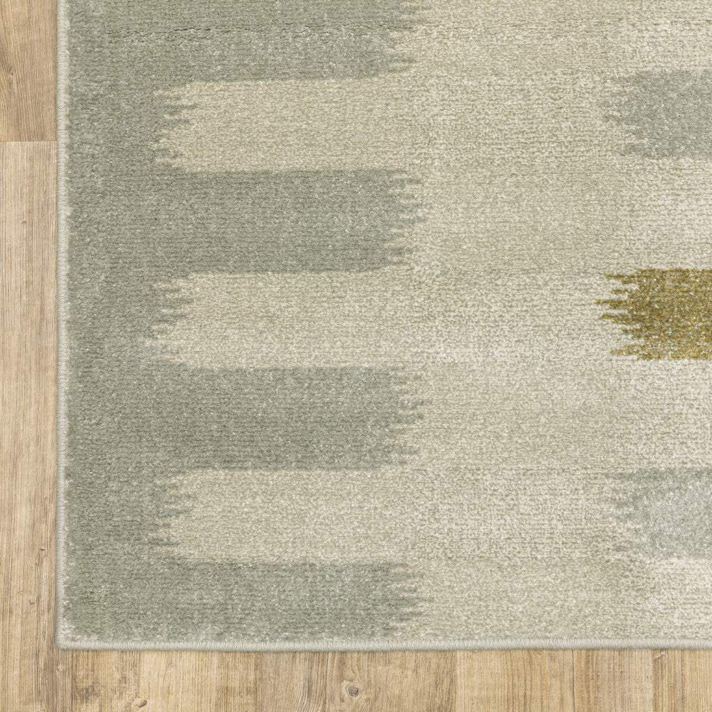 2' X 8' Beige Grey Gold And Green Geometric Power Loom Stain Resistant Runner Rug - Image 5