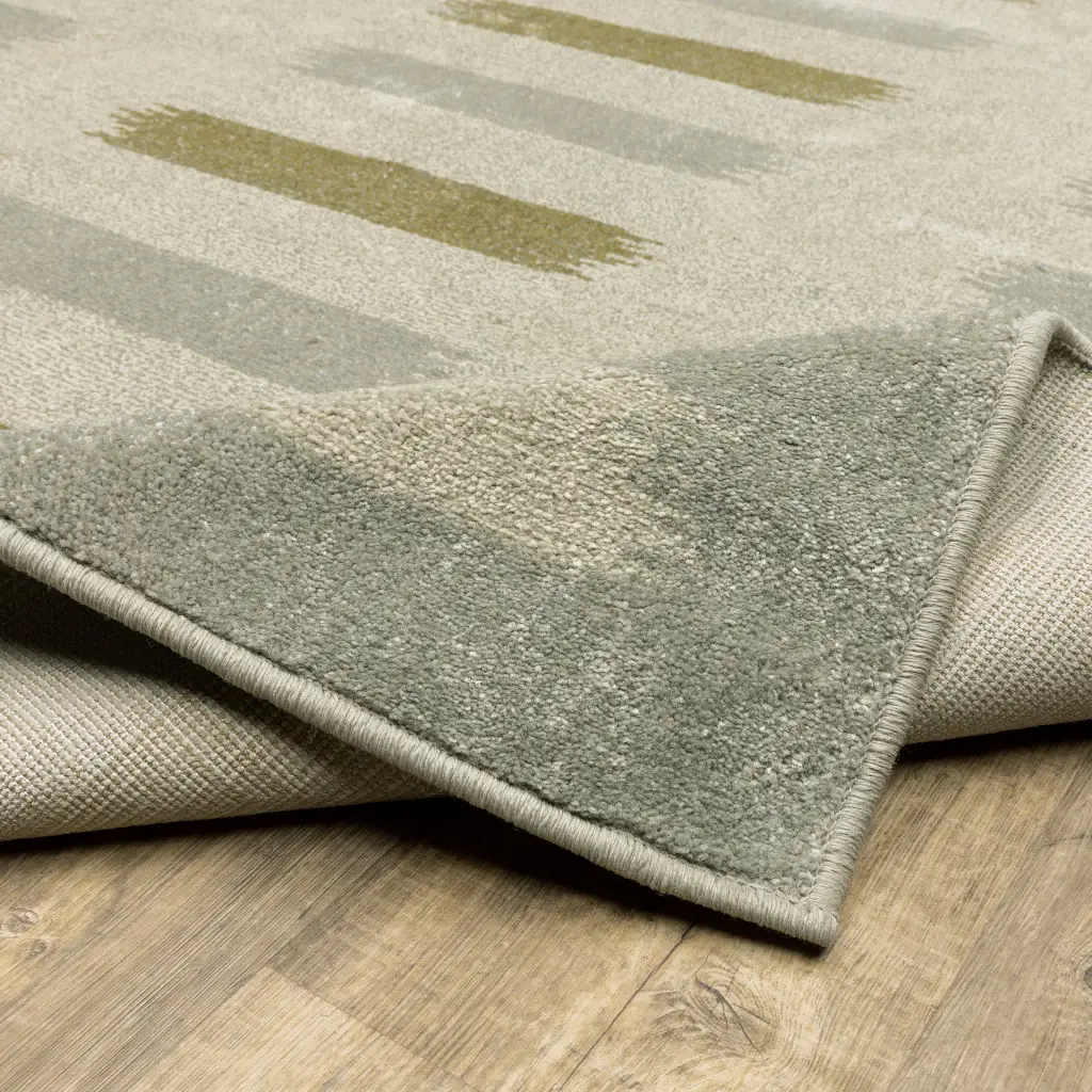 2' X 8' Beige Grey Gold And Green Geometric Power Loom Stain Resistant Runner Rug - Image 7