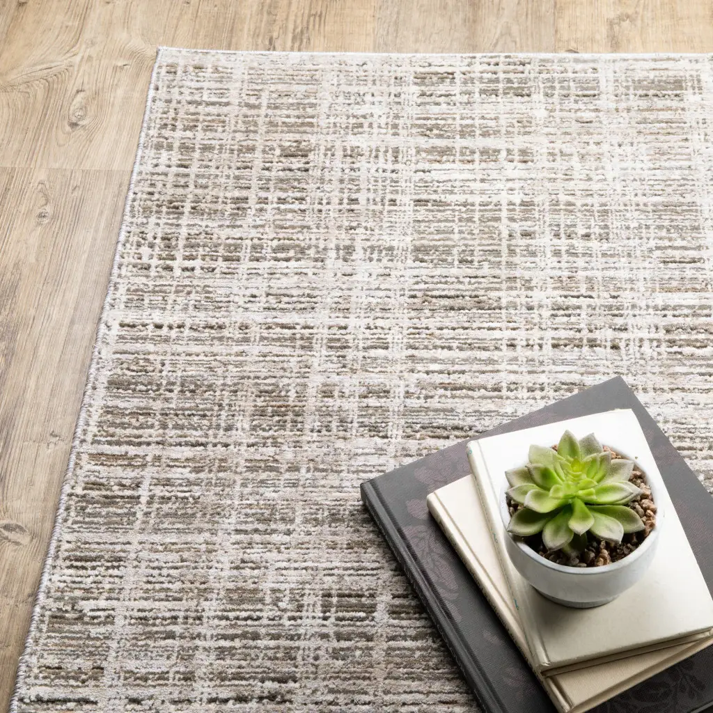 2' X 8' Beige Grey Ivory Tan And Brown Abstract Power Loom Stain Resistant Runner Rug - Image 5