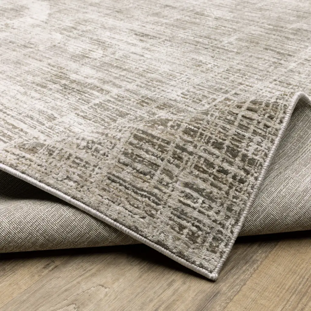2' X 8' Beige Grey Ivory Tan And Brown Abstract Power Loom Stain Resistant Runner Rug - Image 8