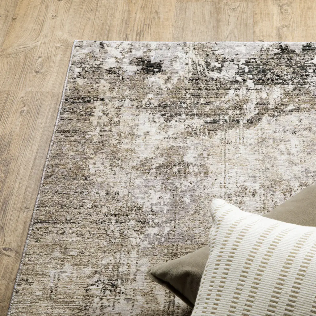2' X 8' Beige Grey Ivory Tan And Brown Abstract Power Loom Stain Resistant Runner Rug - Image 6