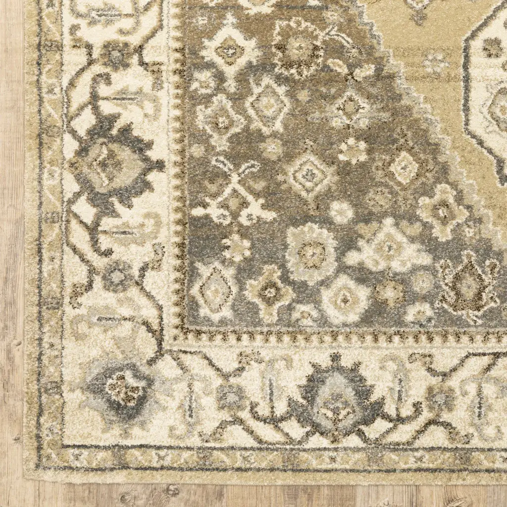 2' X 8' Beige Grey Tan And Charcoal Oriental Power Loom Stain Resistant Runner Rug - Image 2