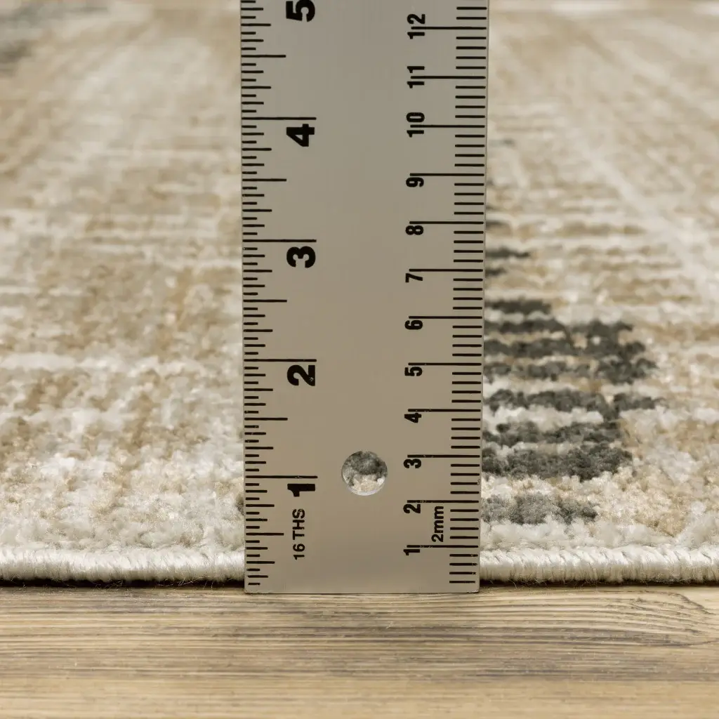2' X 8' Beige Ivory Charcoal Brown Tan And Grey Abstract Power Loom Stain Resistant Runner Rug With Fringe - Image 4