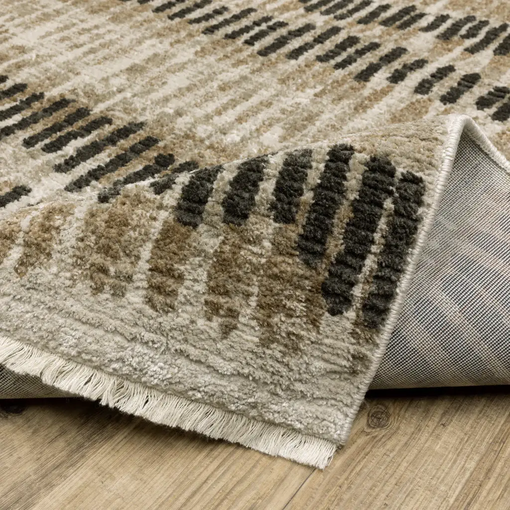 2' X 8' Beige Ivory Charcoal Brown Tan And Grey Abstract Power Loom Stain Resistant Runner Rug With Fringe - Image 5