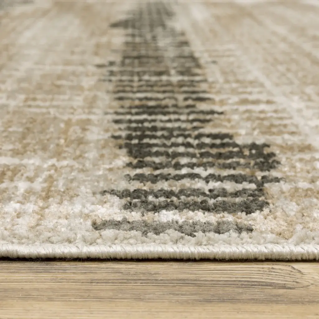 2' X 8' Beige Ivory Charcoal Brown Tan And Grey Abstract Power Loom Stain Resistant Runner Rug With Fringe - Image 6