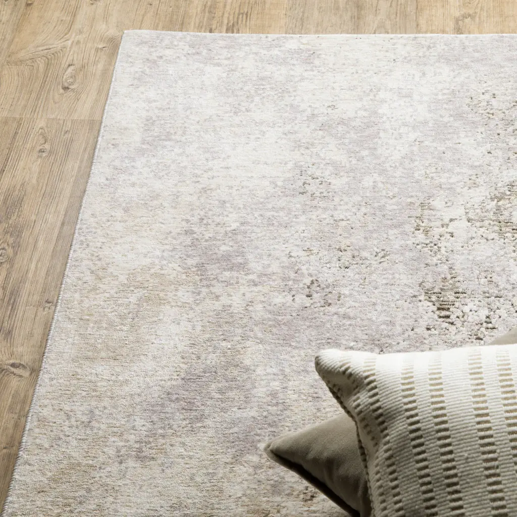 2' X 8' Beige Ivory Tan Grey And Brown Abstract Power Loom Stain Resistant Runner Rug - Image 4