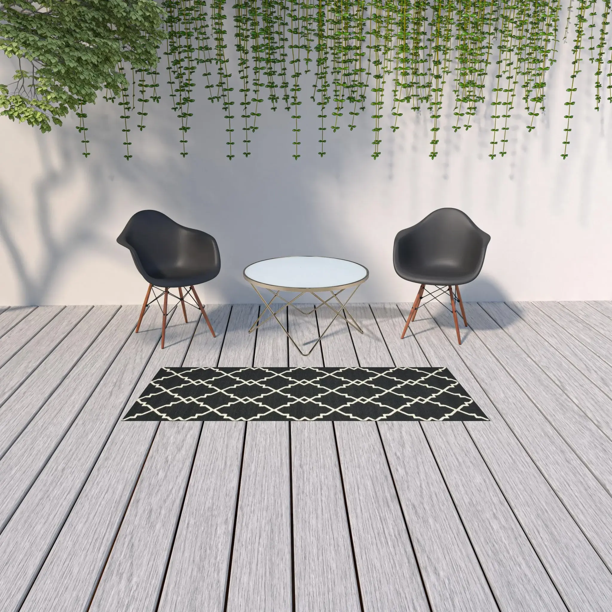 2' X 8' Black and Ivory Indoor Outdoor Area Rug - Image 2