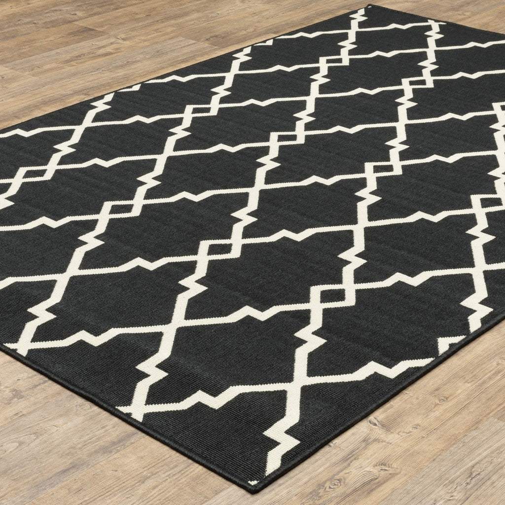2' X 8' Black and Ivory Indoor Outdoor Area Rug - Image 6