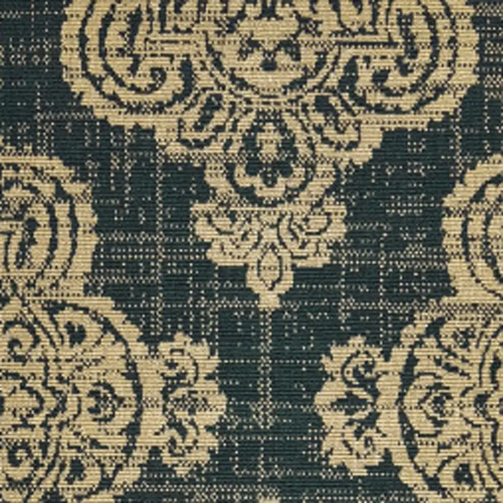 2' X 8' Black and Tan Oriental Stain Resistant Indoor Outdoor Area Rug - Image 3