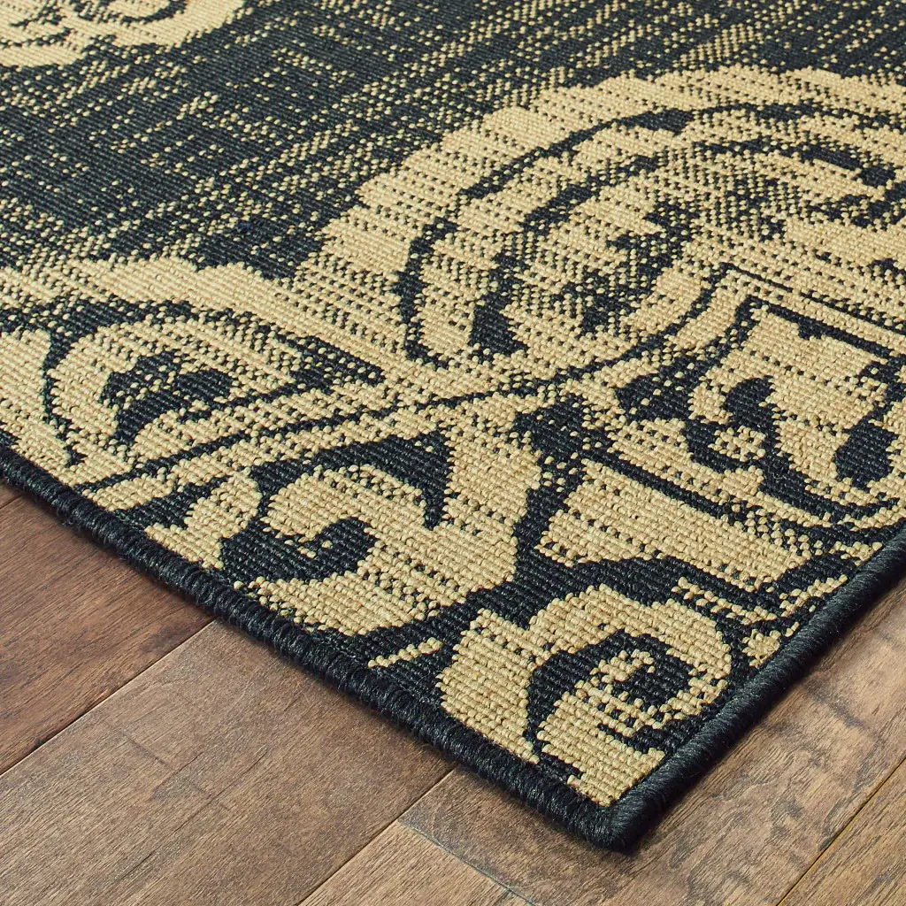2' X 8' Black and Tan Oriental Stain Resistant Indoor Outdoor Area Rug - Image 4