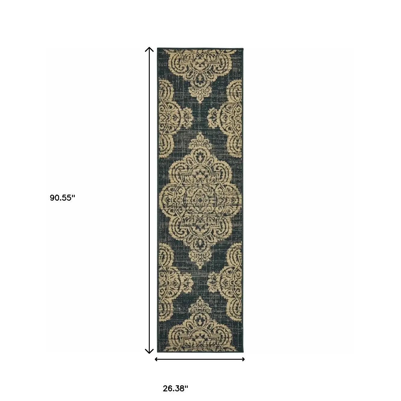 2' X 8' Black and Tan Oriental Stain Resistant Indoor Outdoor Area Rug - Image 5
