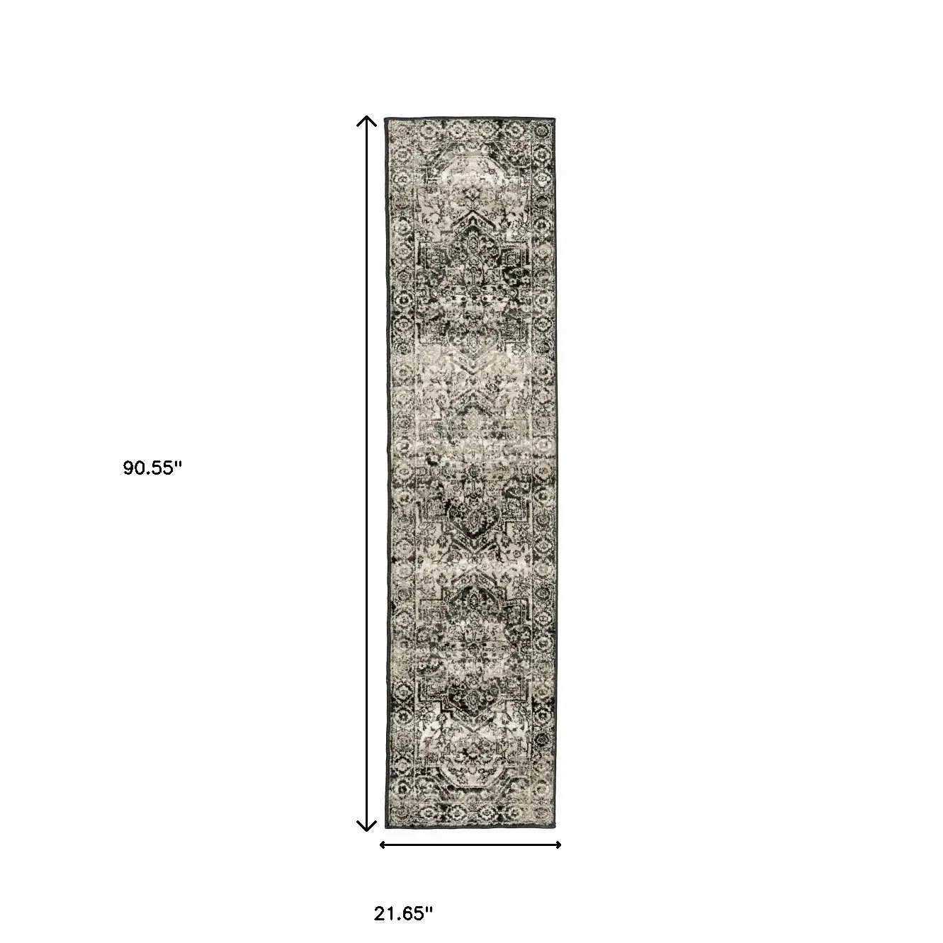 2' X 8' Black Grey Tan And Ivory Oriental Power Loom Stain Resistant Runner Rug - Image 3