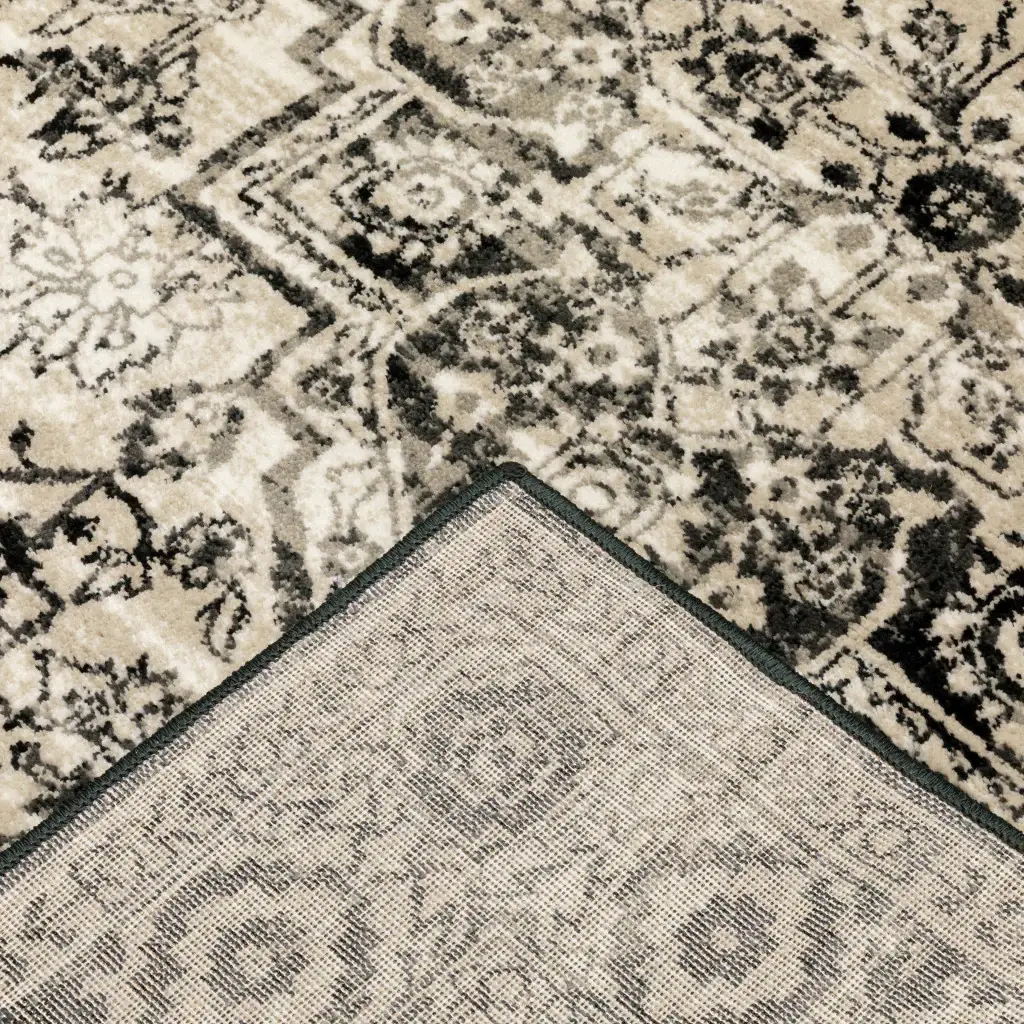 2' X 8' Black Grey Tan And Ivory Oriental Power Loom Stain Resistant Runner Rug - Image 4