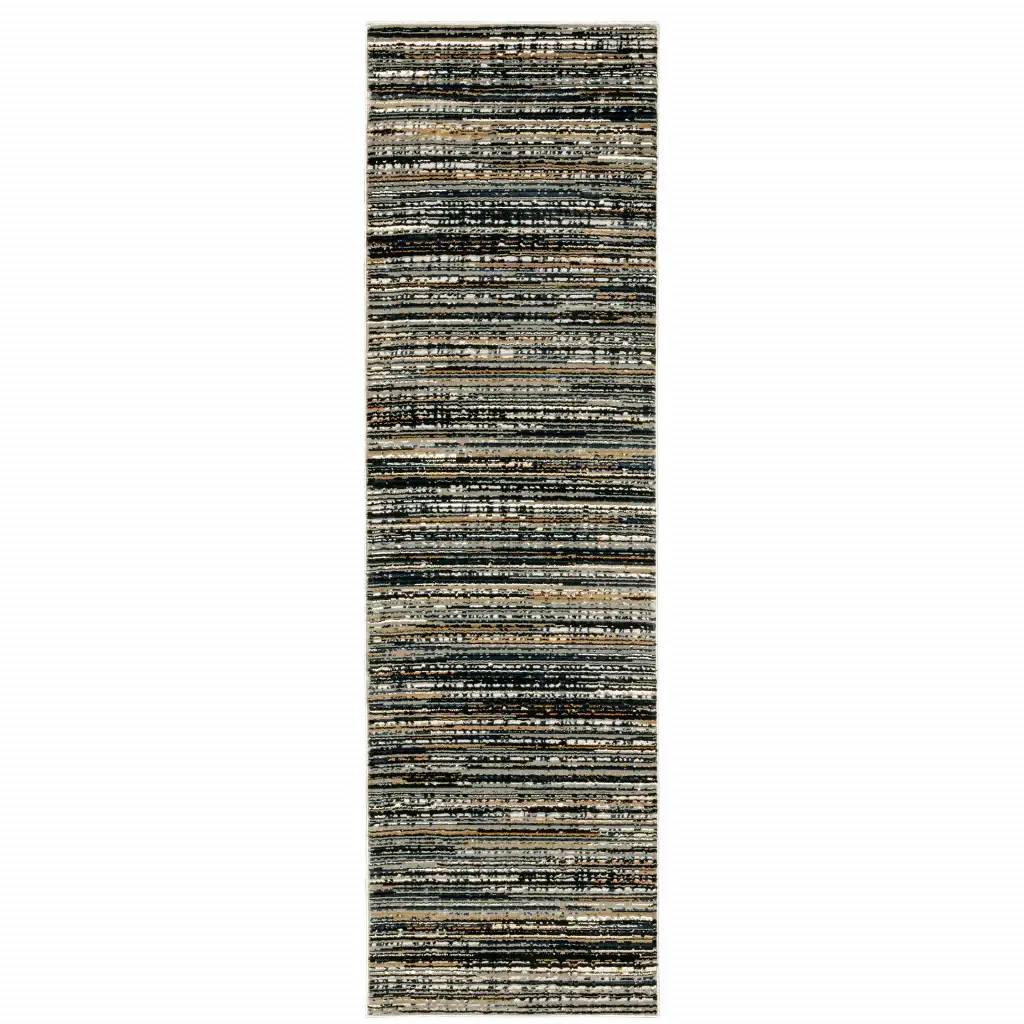 2' X 8' Black Navy Gold Ivory And Blush Abstract Power Loom Stain Resistant Runner Rug - Image 2