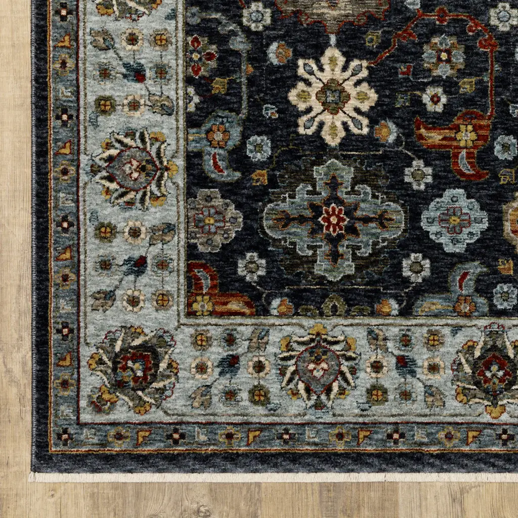2' X 8' Blue And Beige Oriental Power Loom Runner Rug With Fringe - Image 4