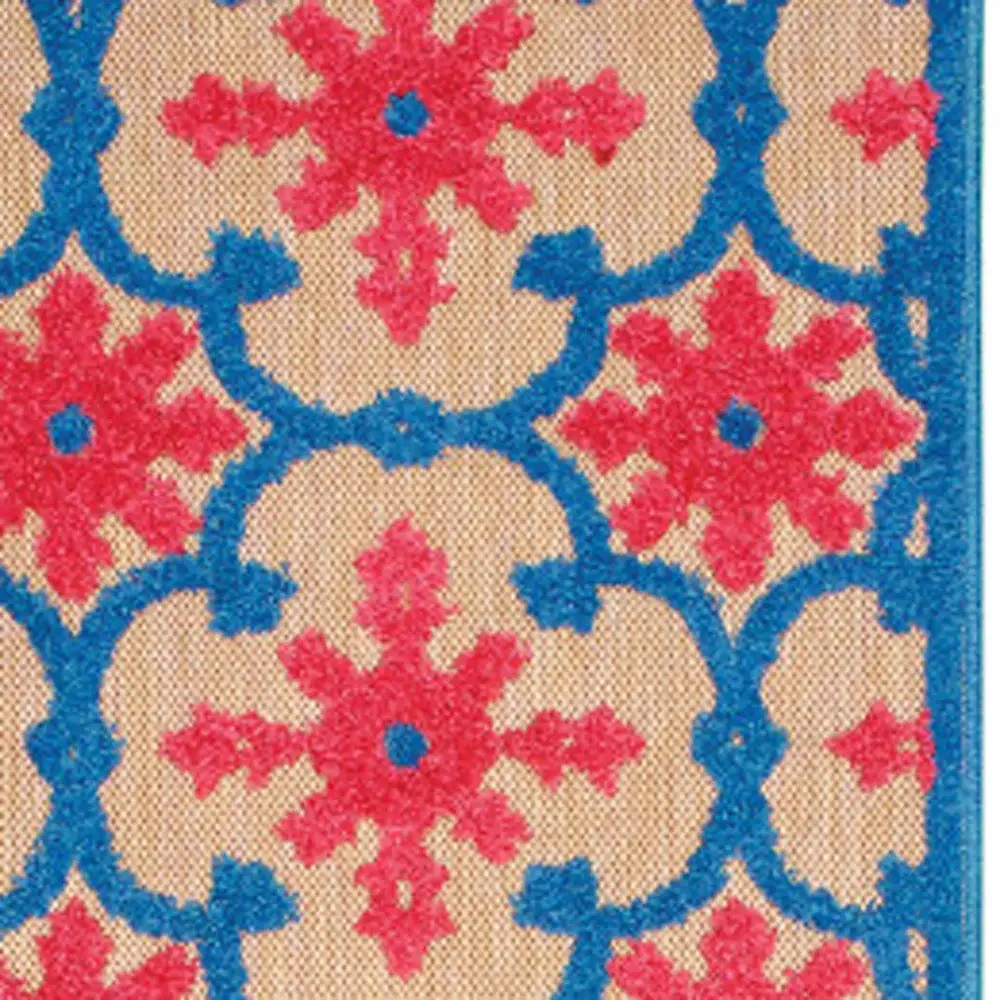 2' X 8' Blue and Beige Oriental Stain Resistant Indoor Outdoor Area Rug - Image 3