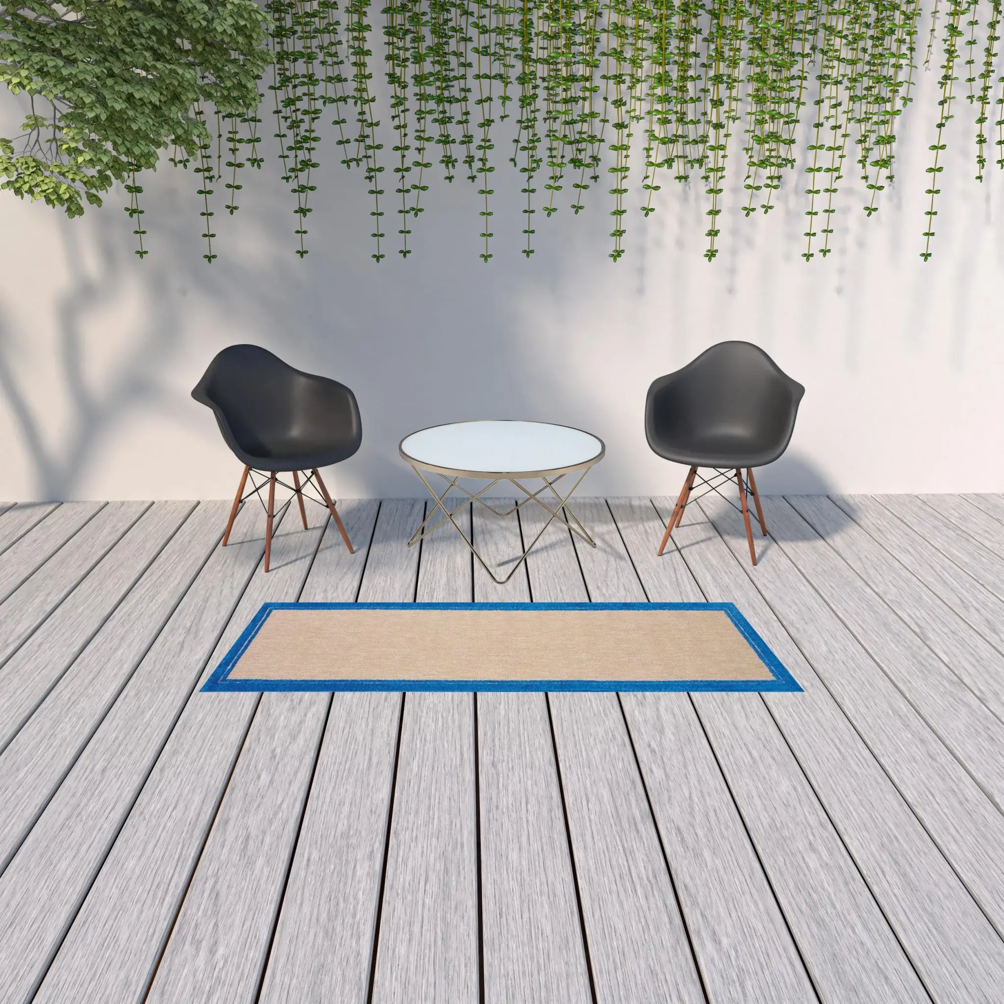 2' X 8' Blue and Beige Stain Resistant Indoor Outdoor Area Rug - Image 2